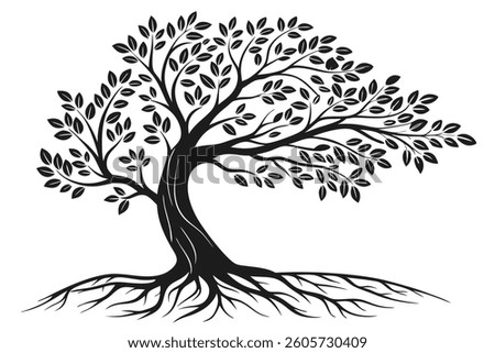 a beautiful roots tree silhouette on white