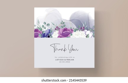 beautiful rose and anemone flower wedding invitation card template
