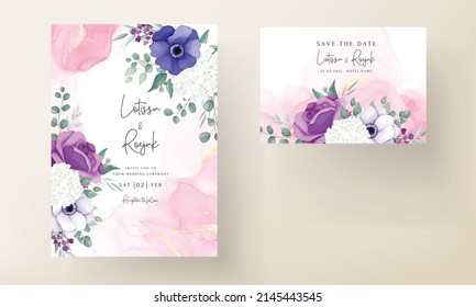 beautiful rose and anemone flower wedding invitation card template