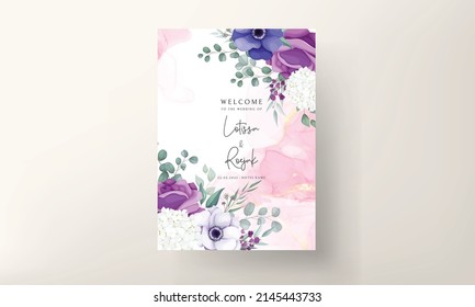 beautiful rose and anemone flower wedding invitation card template