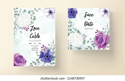 beautiful rose and anemone flower wedding invitation card template