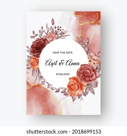 Beautiful rose autumn fall frame background for wedding invitation