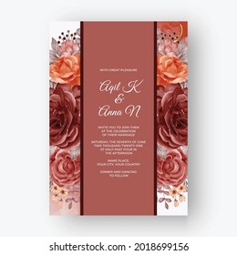 Beautiful Rose Autumn Fall Frame Background For Wedding Invitation