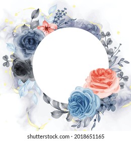 Beautiful Rose Blue Orange Frame Background With White Space Circle