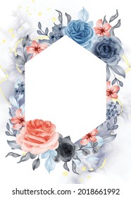 beautiful rose blue orange frame background with white space hexagon