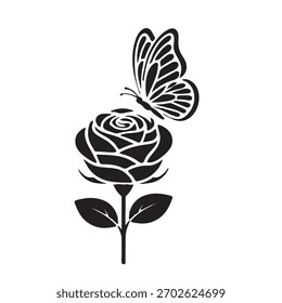 Eine schöne Rose mit einem Schmetterlingsvektor 