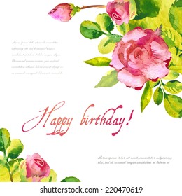 Beautiful rose card. Watercolor. Vector illustration