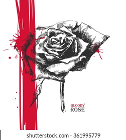A beautiful rose drawn by hand. Red spots and rose.