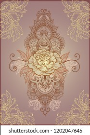 Beautiful rose in ethno patterns and various ornaments