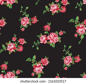 Beautiful rose floral repeated seamless pattern vector art illustration design allover textile print 