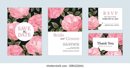 Beautiful Rose flower background template. Vector set of floral element for wedding invitations, greeting card, envelope, voucher, brochures and banners design.