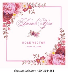 Beautiful Rose Flower and botanical leaf digital painted illustration for love wedding valentines day or arrangement invitation design greeting card.