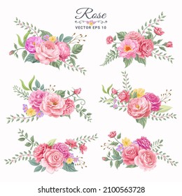 Hermosa flor rosa y hoja botánica de ilustración digital pintada para tarjetas de felicitación de invitación de boda de amor día de San Valentín o diseño de invitación de arreglo.