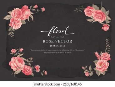 Beautiful Rose Flower and botanical leaf digital painted illustration for love wedding valentines day or arrangement invitation design greeting card.
