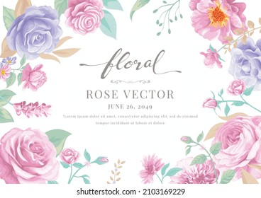 Beautiful Rose Flower and botanical leaf digital painted illustration for love wedding valentines day or arrangement invitation design greeting card.