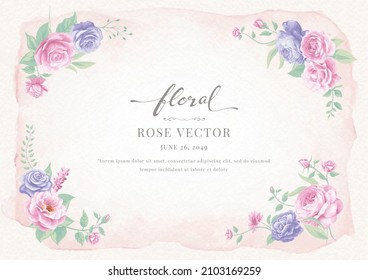 Beautiful Rose Flower and botanical leaf digital painted illustration for love wedding valentines day or arrangement invitation design greeting card.