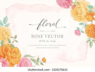 Beautiful Rose Flower and botanical leaf digital painted illustration for love wedding valentines day or arrangement invitation design greeting card.