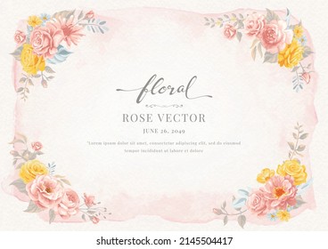 Beautiful Rose Flower and botanical leaf digital painted illustration for love wedding valentines day or arrangement invitation design greeting card.