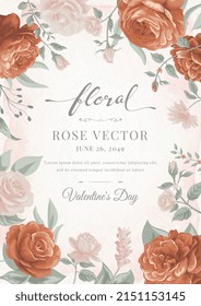 Beautiful Rose Flower and botanical leaf digital painted illustration for love wedding valentines day or arrangement invitation design greeting card.