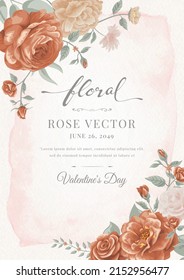 Beautiful Rose Flower and botanical leaf digital painted illustration for love wedding valentines day or arrangement invitation design greeting card.