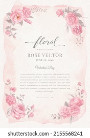 Beautiful Rose Flower and botanical leaf digital painted illustration for love wedding valentines day or arrangement invitation design greeting card.