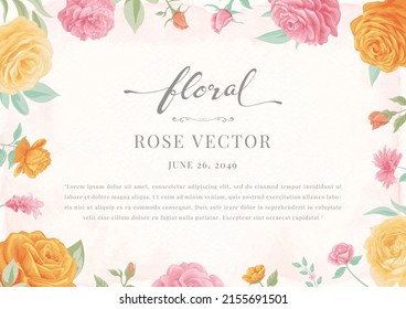 Beautiful Rose Flower and botanical leaf digital painted illustration for love wedding valentines day or arrangement invitation design greeting card.