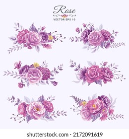 Beautiful Rose Flower and botanical leaf digital painted illustration for love wedding valentines day or arrangement invitation design greeting card.