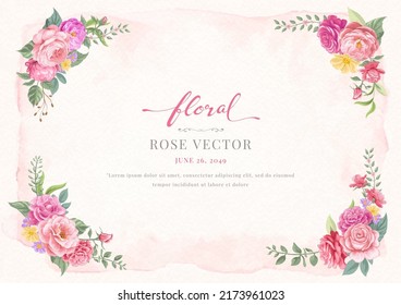 Hermosa flor rosa y hoja botánica de ilustración digital pintada para tarjetas de felicitación de invitación de boda de amor día de San Valentín o diseño de invitación de arreglo.