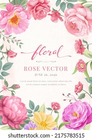 Beautiful Rose Flower and botanical leaf digital painted illustration for love wedding valentines day or arrangement invitation design greeting card.