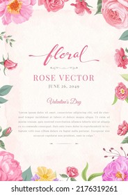 Beautiful Rose Flower and botanical leaf digital painted illustration for love wedding valentines day or arrangement invitation design greeting card.