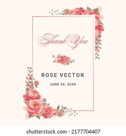 Beautiful Rose Flower and botanical leaf digital painted illustration for love wedding valentines day or arrangement invitation design greeting card.