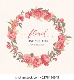 Hermosa flor rosa y hoja botánica de ilustración digital pintada para tarjetas de felicitación de invitación de boda de amor día de San Valentín o diseño de invitación de arreglo.