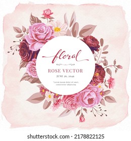 Beautiful Rose Flower and botanical leaf digital painted illustration for love wedding valentines day or arrangement invitation design greeting card.
