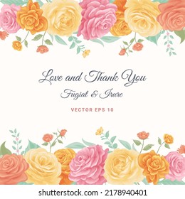 Beautiful Rose Flower and botanical leaf digital painted illustration for love wedding valentines day or arrangement invitation design greeting card.