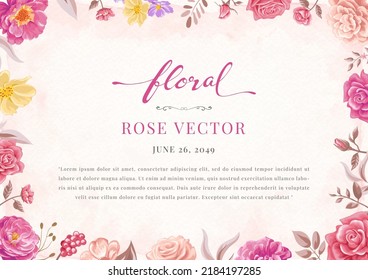 Beautiful Rose Flower and botanical leaf digital painted illustration for love wedding valentines day or arrangement invitation design greeting card.