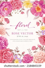 Hermosa flor rosa y hoja botánica de ilustración digital pintada para tarjetas de felicitación de invitación de boda de amor día de San Valentín o diseño de invitación de arreglo.