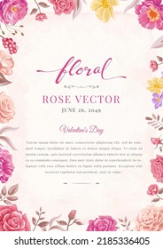 Hermosa flor rosa y hoja botánica de ilustración digital pintada para tarjetas de felicitación de invitación de boda de amor día de San Valentín o diseño de invitación de arreglo.