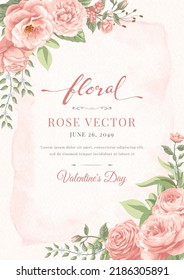 Beautiful Rose Flower and botanical leaf digital painted illustration for love wedding valentines day or arrangement invitation design greeting card.