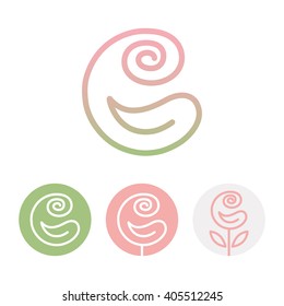 Beautiful Rose flower icon and logo in trendy linear style.
Identity style for Beauty Salon for Business card, Banner and Brochure. 
Emblem and icon of flower. Contour line. Flat design. 