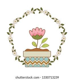 beautiful rose flower and leafs in ceramic pot
