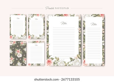 schöne Rose Blume Notizblock Vorlage