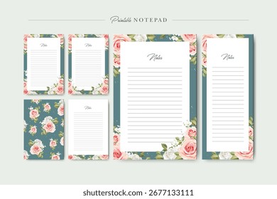 Hermosa Plantilla de bloc de notas de flores de rosa
