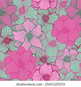 Hermosa flor de rosa que repite el patrón. Fondo floral dibujado a mano. Floración de rosas con pétalos de doodle. Estampado textil. Flor de jardín verano interminable diseño scrapbook motivo.