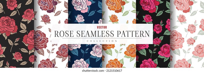 Hermosa colección de patrones sin foco de flores de rosa para tarjetas de felicitación de invitación de boda de amor día de San Valentín o de diseño de invitación de arreglo.