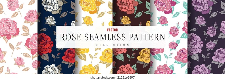 Beautiful Rose Flower Seamless Pattern Collection for love wedding valentines day or arrangement invitation design greeting card.