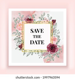 Beautiful Rose Flower Watercolor Save The Date Card