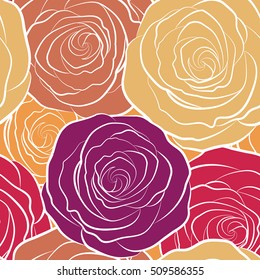 Beautiful rose flowers background. Stylized roses seamless pattern. Vector illustration.