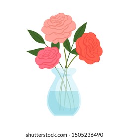 Beautiful Rose Flowers in Vase, Bouquet of Blooming Flowers for Interior Decoration Vector Illustration