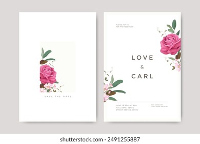 beautiful rose flowers wedding invitation card with minimalist design