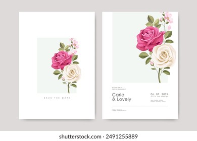 hermosa tarjeta de invitación de boda de flores de rosa con diseño minimalista